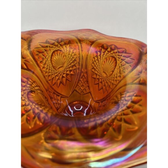 Vintage Indiana Carnival Glass Amberina Basket Starburst Shell Pattern - Picture 3 of 7